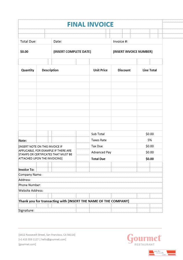 Final Invoice Template PSD template